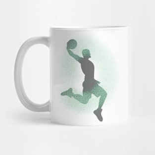 Basketball Player Dunking Sprayed Green White Mug